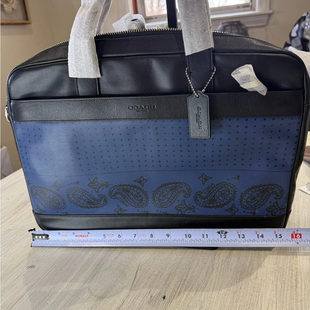 Coach Hamilton Blue and Black Paisley Leather Briefcase
